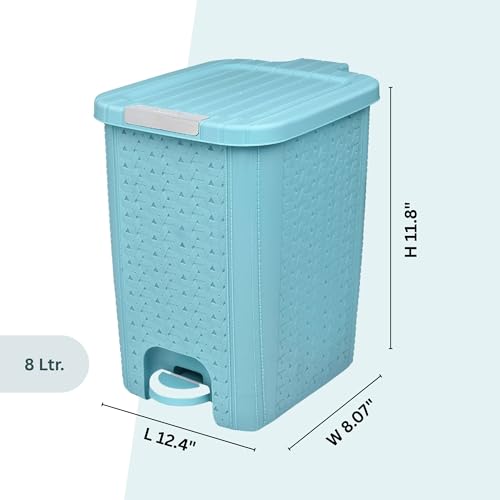 Image of FLAIR Ultra Home Pedal Trash Bin - 8L Medium Dustbin with Inner & Lid | Unbreakable Plastic, Odor Control, Lightweight | Non Garbage Smell | Perfect for Bathroom, Kitchen & Office (Sky Blue)