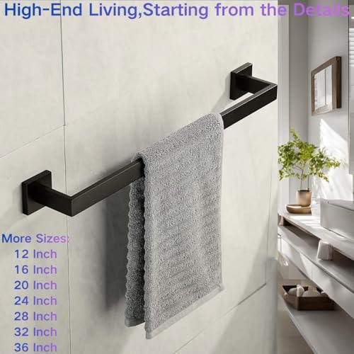24 Inch Towel Bar for Bathroom 12/16/24/28/32/36 Inch Kitchen Towel Holder Matte Black Towel Rod Wall Mounted SUS304 Rustproof Towel Rack Modern Square Design (1, Matte Black, 24 Inch) by JORCEN - Used condition - Image 2