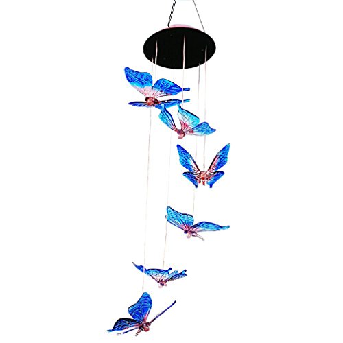 JWTX Lámpara solar con diseño de campanilla de viento que cambia de color (63,5 cm, mariposa azul) Cover