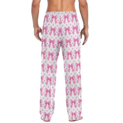 Men’s Pink Bows Pajama Pants with Pockets, Comfortable Lounge Sleep Bottoms#2112