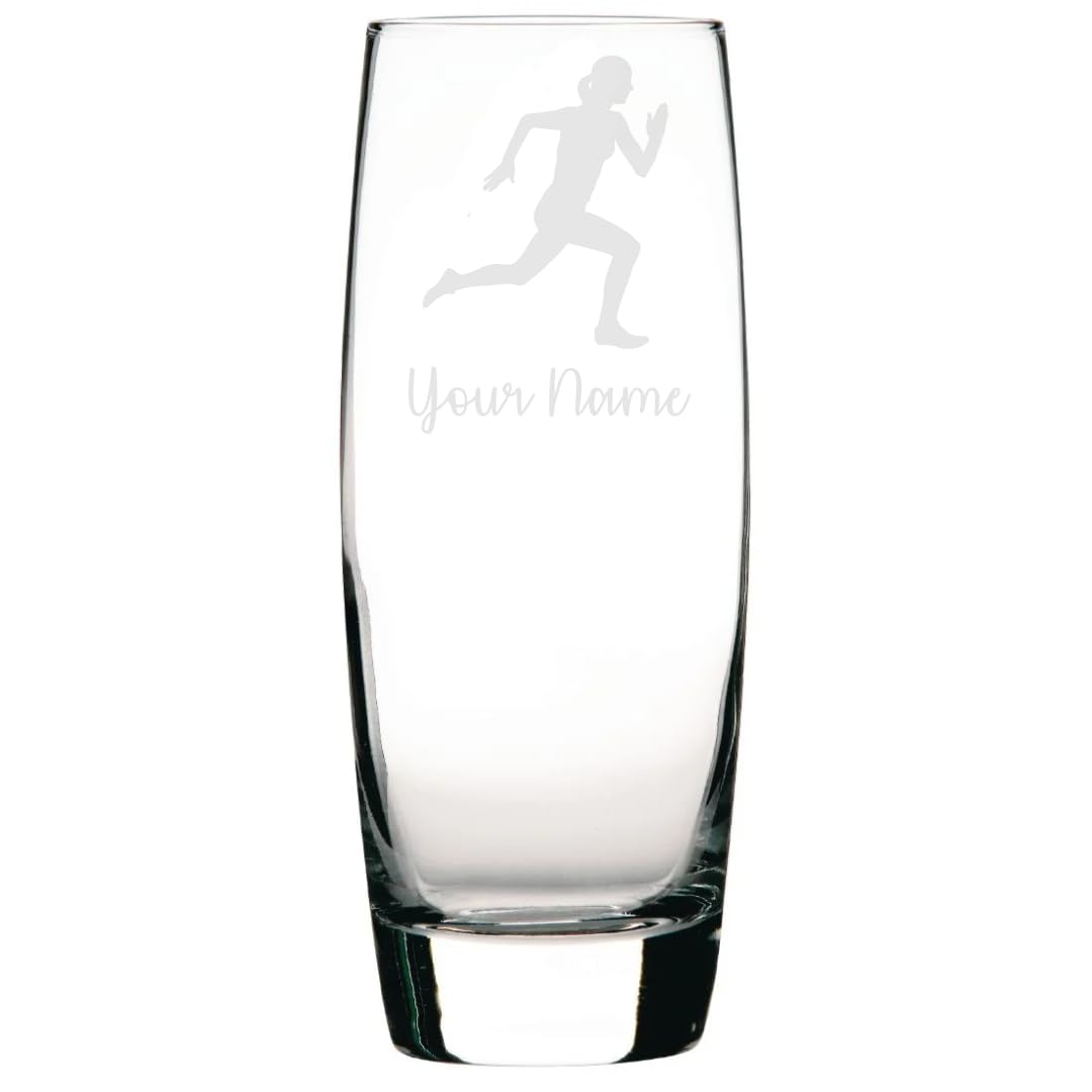 Female Runner Engraved Glass, Sports Gift Running (Hi-Ball Glass)