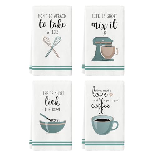Artoid Mode Ware Funny Coffee Kitchen Towels Dish Towels, 18x26 Inch Farmhouse Daily Holiday Cooking Baking Decoration Cleaning Set of 4