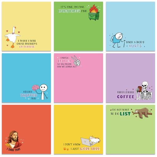 INCOK Funny Sticky Notes for Work - 9 PCS Sarcastic Self Adhesive Notepads, Novelty Memo Note Pads Fun School Office Supplies for Coworker Teacher Employee Appreciation Gifts