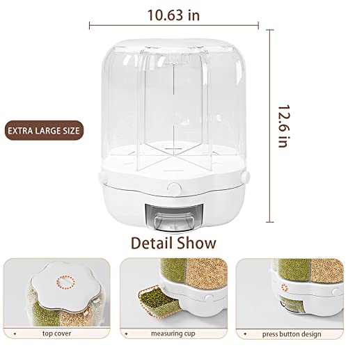 20Lb Cereal And Grain Storage Container, 6-Compartment 360°Rotating Dry Food Dispenser With Measuring Cup, Kitchen Lentil Round Storage Container Dispenser For Small Grains, Beans, Rice, Barley #TOP4
