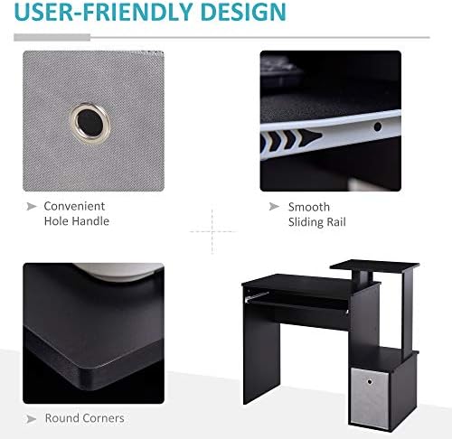 HOMCOM Computer Desk with Sliding Keyboard Tray Storage Drawer Shelf Home Office Workstation Black