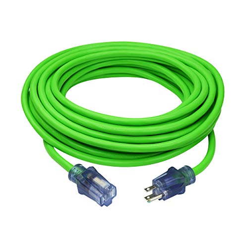Best Quality 🔥 Clear Power 50 ft 12/3 SJTW Heavy Duty Outdoor Extension Cord with Lighted Connector (50 ft, Green), CP10101