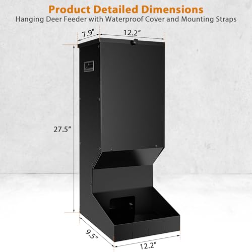 YXJSTO Hanging Deer Feeder, 11 Gallons Capacity Deer Feeder Box, Galvanized Steel Automatic Dispenser Feeder with Waterproof Cover for Deer and Wildlife