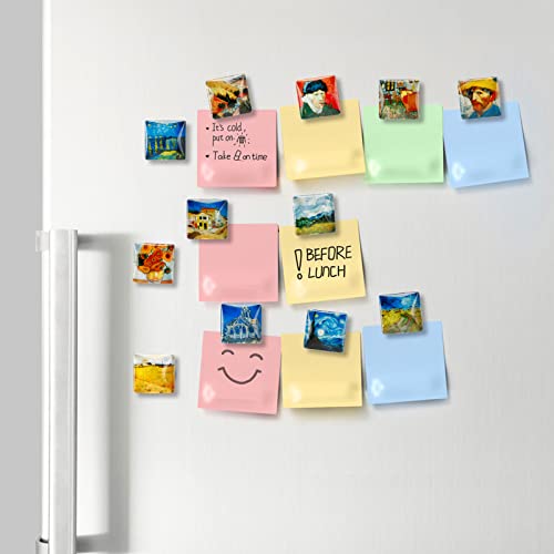 12 Pcs Square Van Gogh Oil Painting Fridge Magnet Crystal Glass Cute Refrigerator Magnets For Dry Erase Whiteboard Fridge Office Kitchen Decor #TOP3