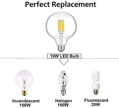Bonlux 10W G125 E27 LED Filament Glass Globe Natural White 4000K 125mm ES Edison Screw LED Retro Filament Globe Bulb 100 Watt Incandescent Equivalent (Non-dimmable)