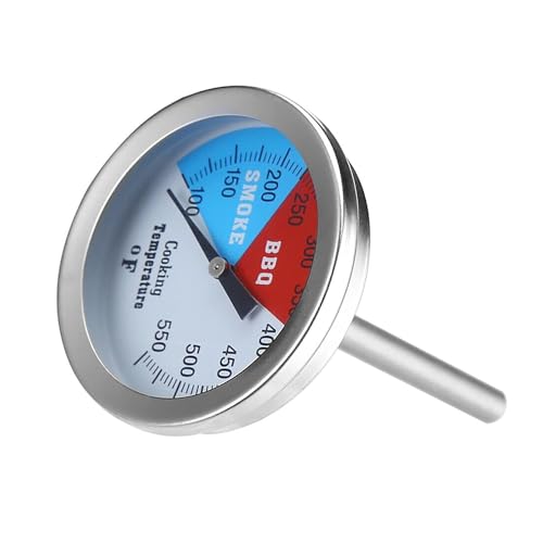 Image of 1Pc Silver BBQ Thermometer Gauge Kitchen Oven Smoke Grill Thermometer 3 Color-Coded Zones Grill Wood Charcoal Temperature Gauge Quick Response Stainless Steel with Large Dial Metal Grill Thermometers