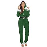 Luckinbaby Adult Christmas Onesie Jumpsuit Santa One Piece Pajamas Xmas Costume(Green,M)