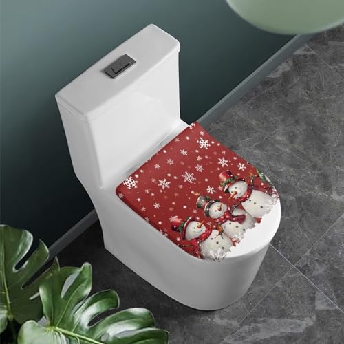 COEQINE Red Christmas Toilet Lid Cover Sets For Bathroom, Snowman Print Tilet Lid Seat Cover Single Cover for Home Decortion