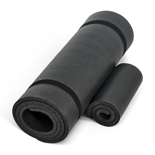 CAP Barbell Yoga Mat 1/2" Thick with Carrying Strap & Knee Pad - High Density Exercise Mat for Yoga, Pilates, Stretching, Floor & Fitness Workouts - 71''x24''x1/2" | Black by CAP Barbell - Used condition - CA$23.87