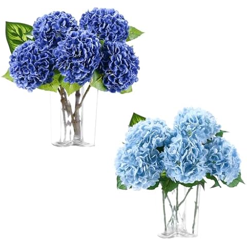 10pcs Artificial Hydrangea Flowers Real Touch 20 inch Lifelike Hydrangea Flower for Home Wedding Office Party Living Room Decoration(Baby Blue+Royal Blue) Cover