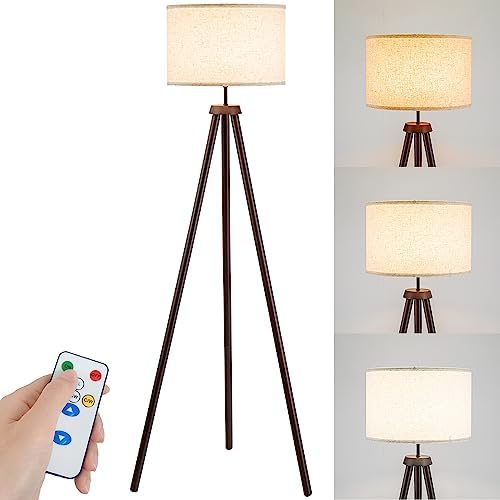 Battery Operated Floor Lamp for Living Room, Modern Battery Powered Cordless Floor Lamp with Remote Control, Dimmable Tripod Floor Lamp for Bedroom, 3 Color Temperature Led Bulb Included