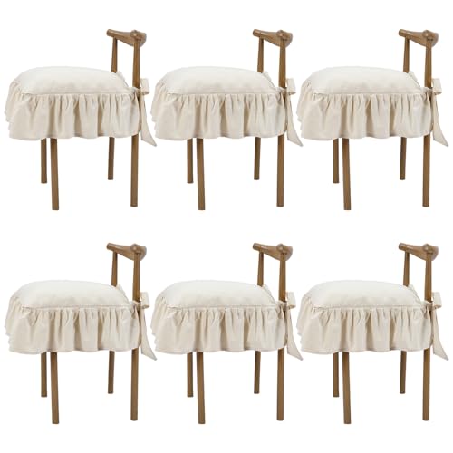 Cushions Cover 17.5 X 17.5 Inch French Chair Pad Slipcover With Ties Ruffled Skirt Seat Cover Covers Only, For Home Dining Kitchen Decor (retro Cream White,no Padding)