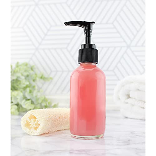 Cornucopia Brands 4Oz Clear Glass Pump Bottles (4 Pack); Refillable Glass Containers W/Black Plastic Soap/Lotion Pump Dispensers #TOP1