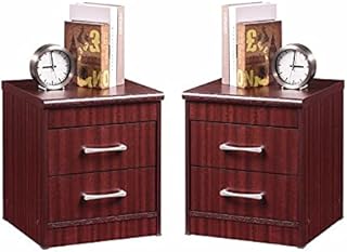 Home Square Contemporary 2 Drawer Wooden Nightstand Set in Mahogany (Set of 2)