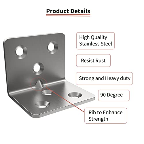 Image of Silver Stainless Steel Corner Bracket,Joint Right Angle Bracket,L Shape Heavy Duty Metal Corner Brace Shelf Supporter for Wood Aufuga (20, 1.5x1.2x1.2)