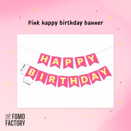 Image of The FOMO Factory 8 Pcs Flower Balloon Clips + 50 Pcs Metallic Chrome Balloons - Pink Birthday Decoration Kit with Pink Golden HBD Banner | Reusable Party Props Kit for Girl Birthday (PinkFC)