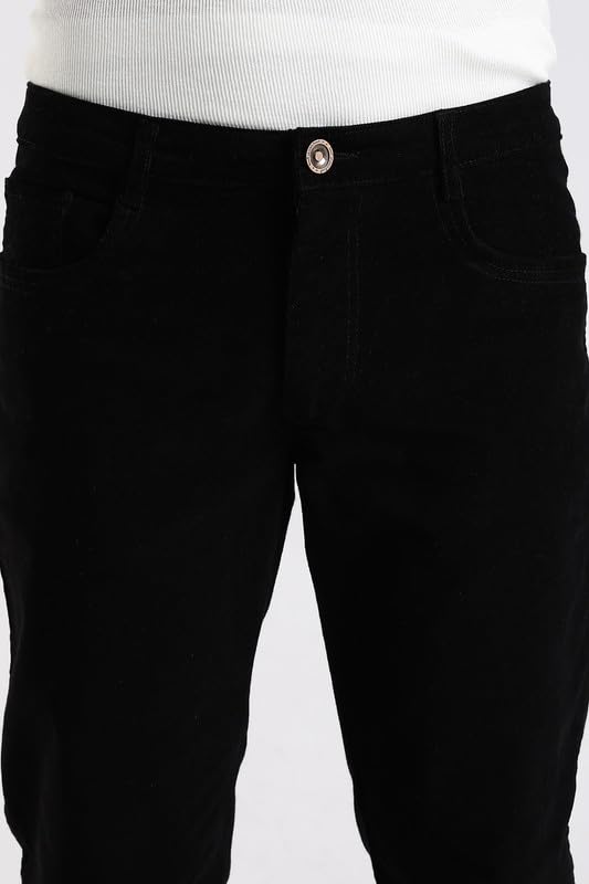 Image of NEVER NEUD Men's Corduroy Trousers, Stylish Mid Rise Straight Fit Pants for Men, 98% Cotton 2% Elastane, Button Closure, 4 Pockets (Black, 32)