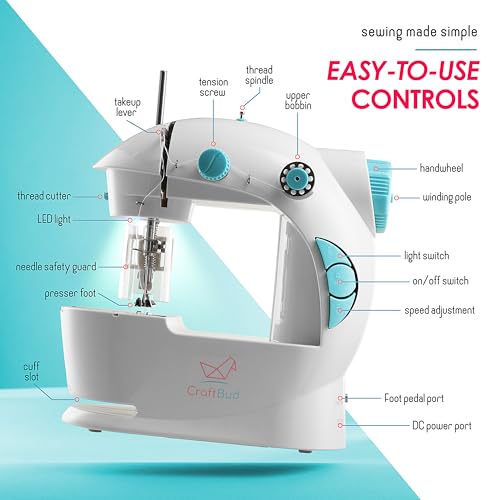 CraftBud Mini máquina de costura para iniciantes com kit de costura, máquina de costura portátil de