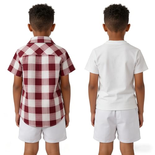 Image of SANGTREE 3 Piece Boy Outfits Short Sleeve Shirt and Shorts Set Beach Vacation Summer Clothes, 3 Months - 9 Years
