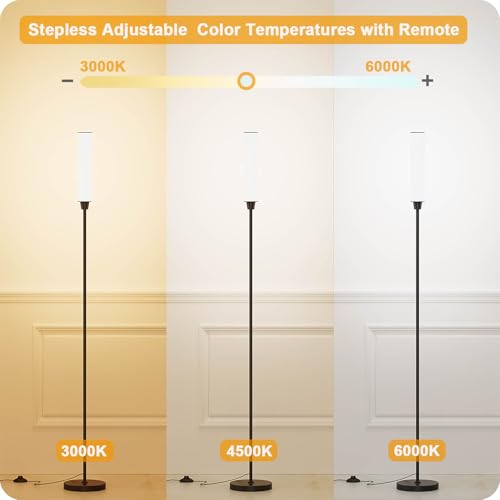 pekipe lampara de pie con control remoto，lampara pie salon，lampara de pie led regulable Brillo 10% - 100% y temperatura de color 3000k - 6000k，lámpara de pie con interruptor de pedal (negro) - imagen 3