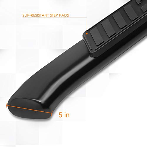 (2Pcs) 5 Inch Black Steel Oval Curved Nerf Bars Side Steps Compatible with 07-19 Chevy Silverado/GMC Sierra Extended Cab