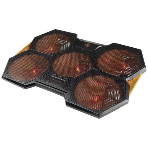 Deltaco Gaming Laptop Kühler Lüfter - Notebook Kühlung, Laptopkühler Cooling Unterlage, PC Cooler mit USB, belüfteter Ständer verstellbar, Kühlplatte 17 Zoll Schwarz/Orange, 1000-1300 U/min, GAM-072
