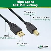 InLine 34550S USB 2.0 Kabel, A an B, schwarz, Kontakte gold, 10m – Ansicht 2