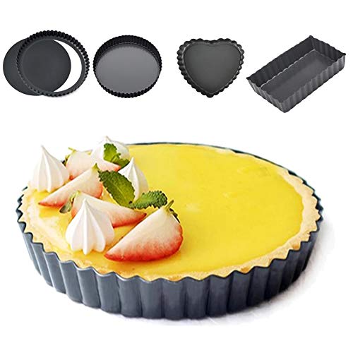 9 Inch Tart Pan and 4 Inch Mini Rectangle Tart Pan Nonstick Quiche Pan Removable Bottom Non-Stick Pie Tart Baking Dish Pan Carbon Steel for Kitchen Cooking Baking,5 Packs