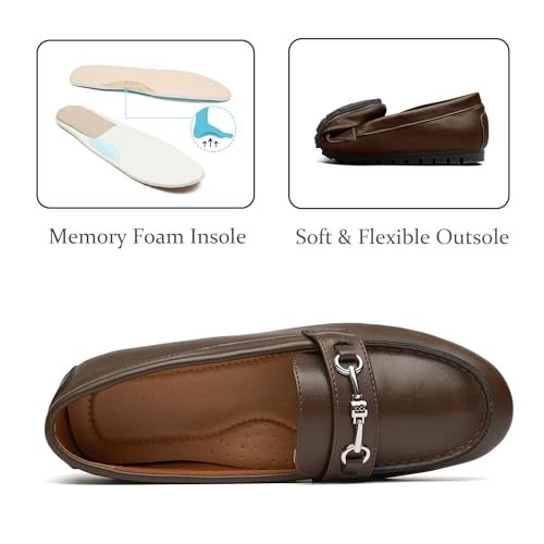 Image of Women's Wide Loafers Casual Slip on Flat Shoes Women's Comfort Penny Loafers with Arch Support Women Dressy Moccasins