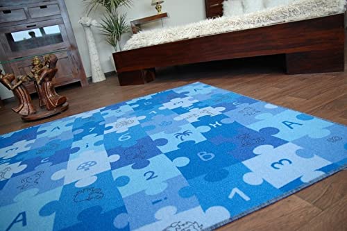 rugsx Tapis Enfant Puzzle Bleu 100x100 cm