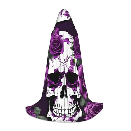 JBJGKHLP Bata unisex con capucha y estampado de esqueleto de rosas moradas, para carnaval, Halloween, cosplay, Navidad, cómoda y elegante