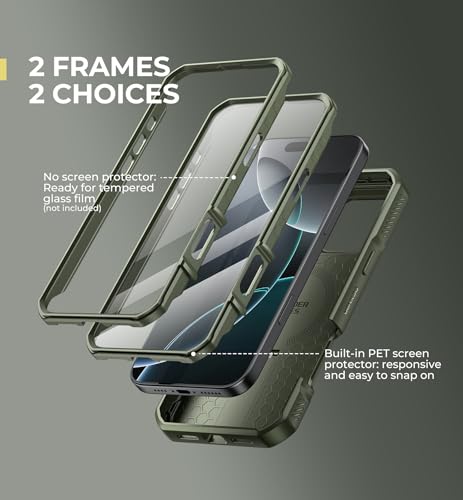 Image of Dexnor for iPhone 16 Pro Max Case with Slide Camera Cover&Adjustable Kickstand&Built-in Screen Protector,Compatible Wireless Charging Shockproof Cases Heavy-Duty Mangetic Protective Cover,Army Green