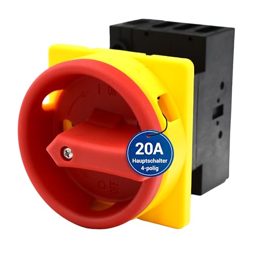 Intratec Hauptschalter 20A, 4-polig – IP65 Lasttrennschalter für Fronteinbau – Notausschalter ideal für Industrie – Drehschalter für sichere Abschaltung – Robuster Maschinenschalter 230V 400V