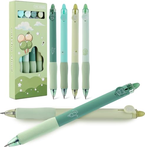 LINKINNO Lot de 4 Stylos Gel Effaçables à Encre Bleue Thermosensible, Pointe 0.5 mm, Embout Bille pour Effacer Sans Abîmer le Papier pour Adultes, Enfants,...