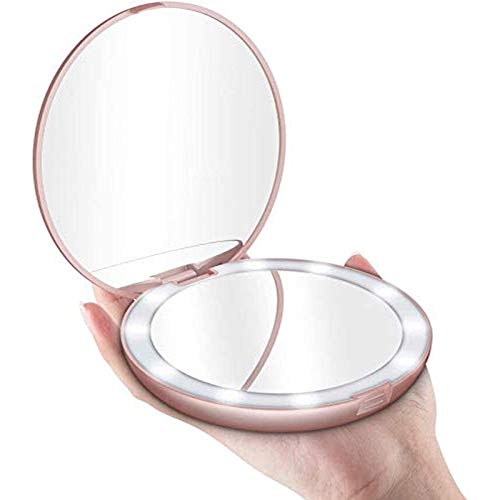Espejo de maquillaje de viaje Led 3.5 pulgadas iluminado compacto 1x 10x de aumento de mano
