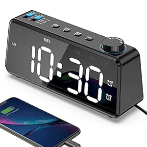 ANJANK Réveil Radio FM avec Port de Charge USB,Double Alarme avec Jour de la Semaine/Week-End,0-100% à intensité Variable et Grand écran LED de 6.5″,Horloge Snooze,Horloge pour Chambre à Coucher