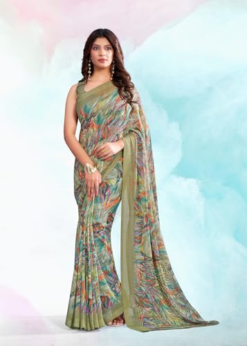 Image of Jaanvi fashion Women's Georgette Saree with Unstitched Blouse Piece