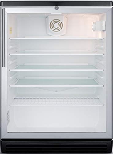 Summit Appliance SCR600BGLBIHV Commercially Listed 5.5 Cu.Ft. Built-In Undercounter Beverage Center with Glass Door, Auto Defrost, Digital Thermostat, Lock, Thin Handle and Black Cabinet