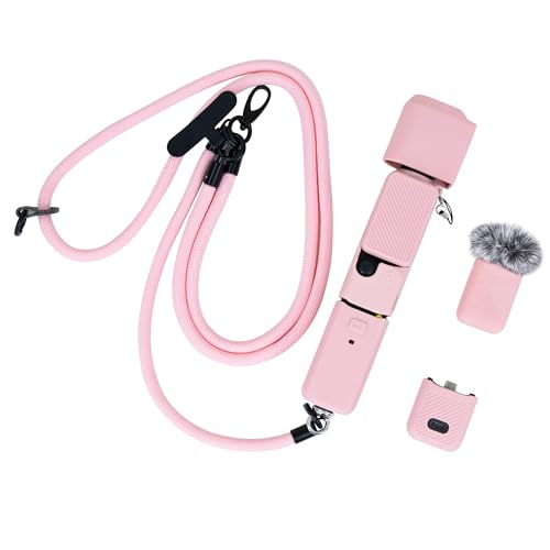 Pocket 3/Xtra Muse Silicone Cover OSMO Pocket 3 /Xtra Muse Creator Combo Accessories Full Body Protective Kit/Battery Grip/Lens Covers Microphone Cover Threaded Handle Cover & Lanyard(Pink)