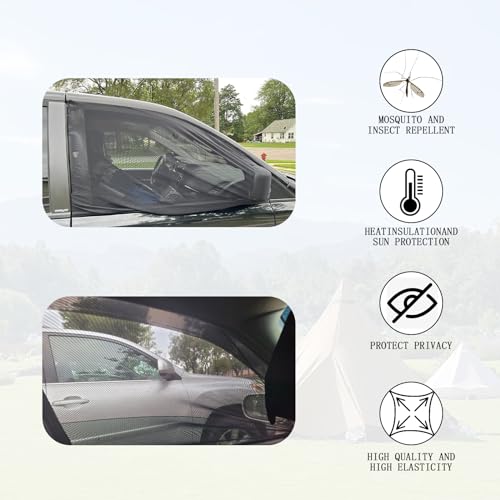 2 Pcs Stretchable Breathable Mesh Car Window Shades - Full Window Coverage, Semi-Transparent - Sunshade, UV Protection, and Privacy Shield for Baby, Family, Pet - Includes Car Mosquito Net