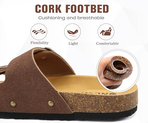 Image of ONCAI Womens Flat Slide Sandals with Arch Support 2 Strap Adjustable Buckle Slip on Slides Shoes Non Slip Rubber Sole