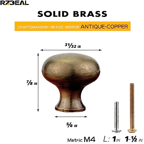 RZDEAL 4 PCS 1.0'' x 0.9'' Antique Style Brass Simple and Elegant Pulls Solid Hardware Knobs for Furniture Cabinet Closet Drawer Box Door Handles(Antique Brass) - Image 2