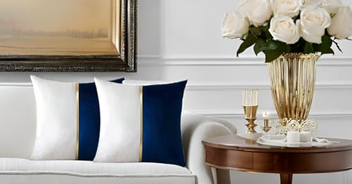 Image of HIMS Velvet Sofa Pillow Cover Set of 2, Luxury Cushion Cover 16 inch x 16 inch for Decorative Living Room Sofa Bedroom Car (16x16 Inch, Blue)