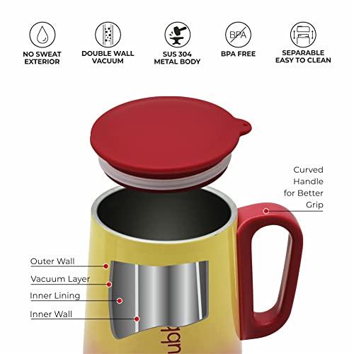 Image of DUBBLIN Rugby Stainless Steel Unbreakable Tea Coffee Mug Double Wall with Handle and Lid, Wide Mouth Mug Keeps Beverages Hot & Cold 270 ML Red