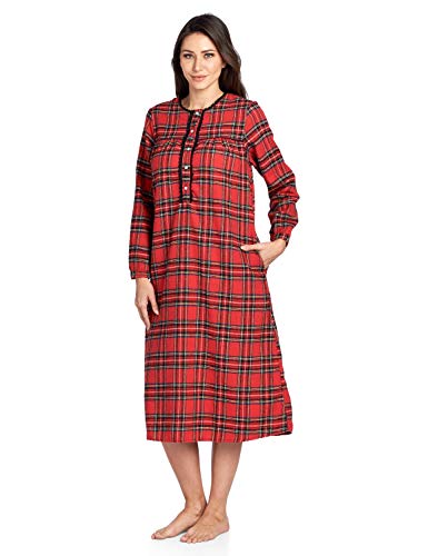 Ashford & Brooks Women's Flannel Plaid Long Sleeve Nightgown, Red Buffalo Check, Xxl #TOP1