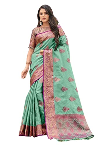 Sari traditionnel indien organza vert pour une tenue musulmane pudique